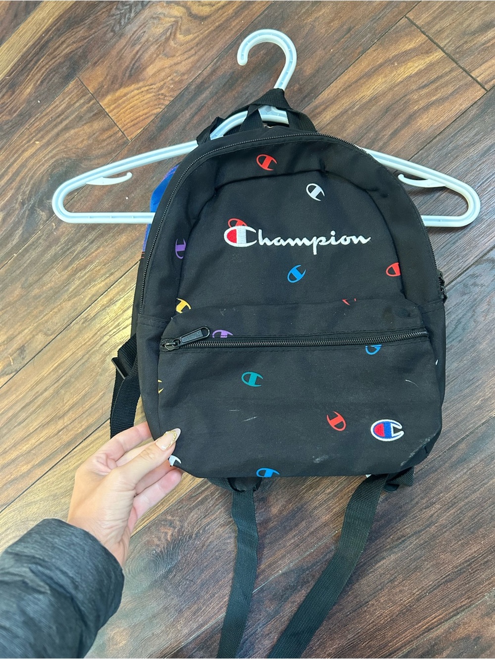 Champion Black Mini Backpack with Rainbow Logo Accents